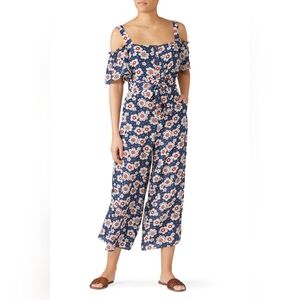 M.i.h. Jeans Elodie All in One Jumpsuit Retro Navy Floral Cold shoulder wide leg
